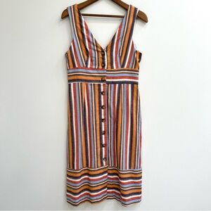 Gilli button front sleeveless striped linen blend midi dress size medium